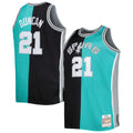 Tim Duncan San Antonio Spurs Mitchell &amp; Ness Big &amp; Tall Hardwood Classics 1998/99 Split Swingman Jersey - Black/Teal