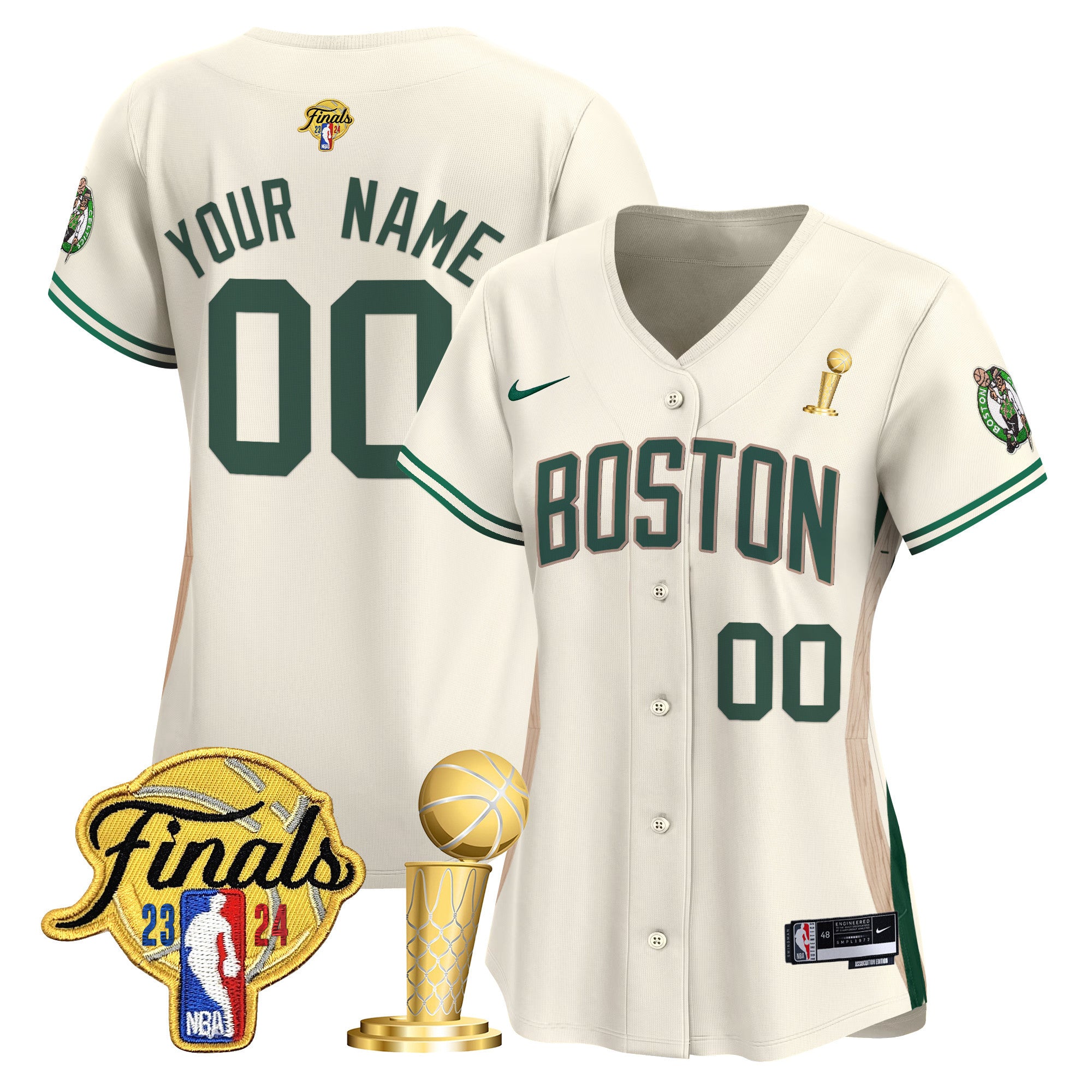 Boston Celtics 2024 Final & Champions Patch Baseball Custom Jersey - All Stitched - Women, 23/24 City