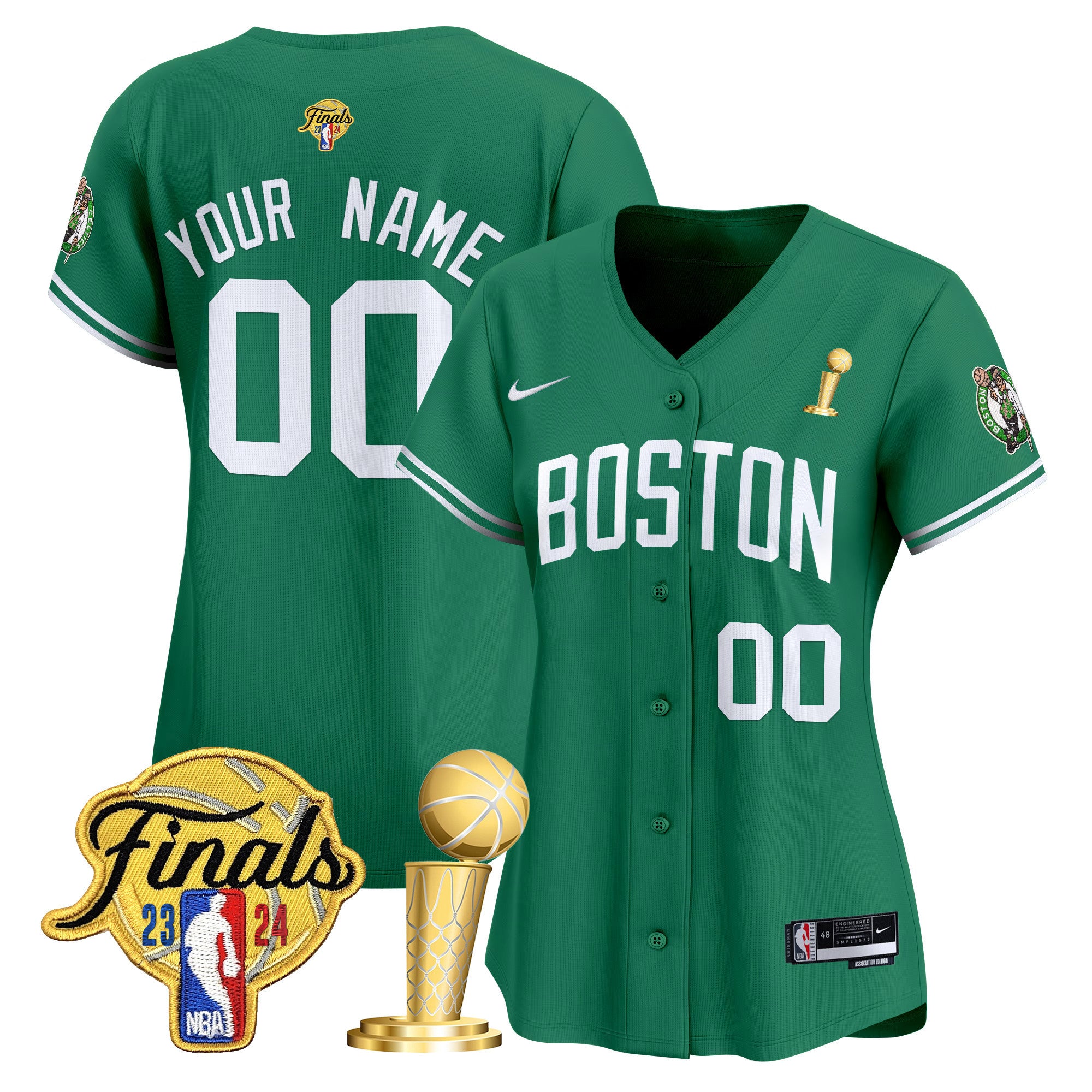 Boston Celtics 2024 Final & Champions Patch Baseball Custom Jersey - All Stitched - Women, Icon