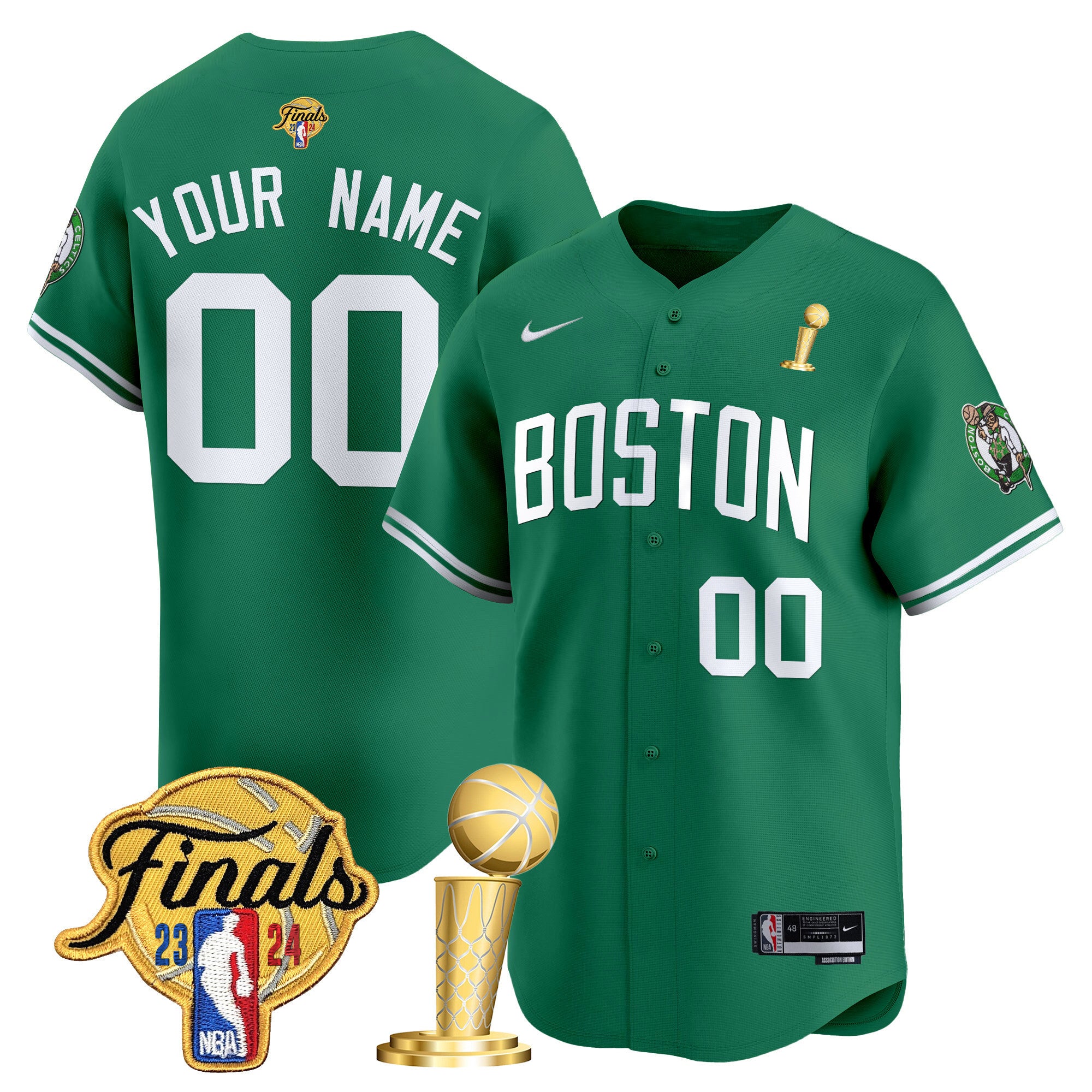 Boston Celtics 2024 Final & Champions Patch Baseball Custom Jersey - All Stitched - Men, Icon