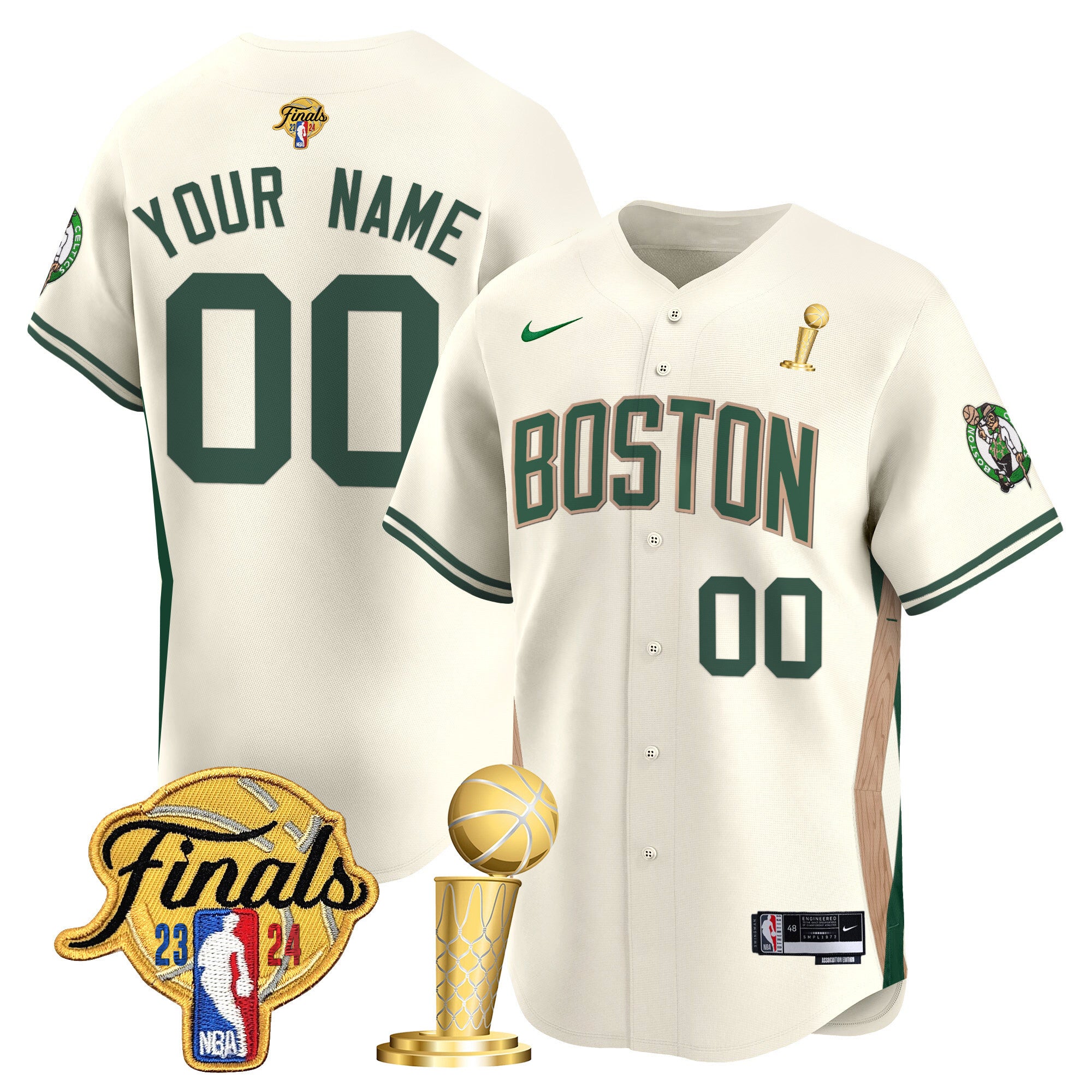 Boston Celtics 2024 Final & Champions Patch Baseball Custom Jersey - All Stitched - Men, 23/24 City