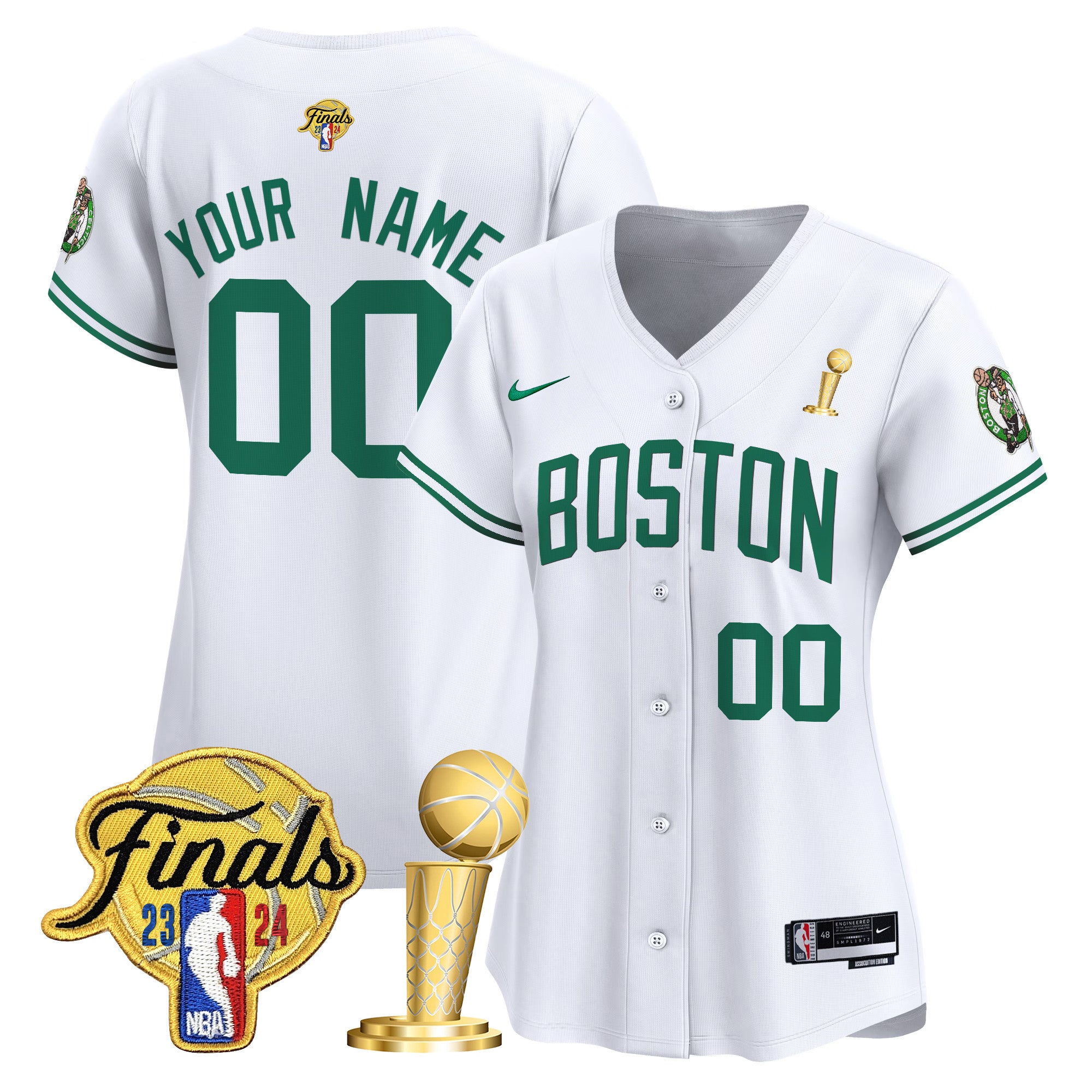 Boston Celtics 2024 Final & Champions Patch Baseball Custom Jersey - All Stitched - Women, Association