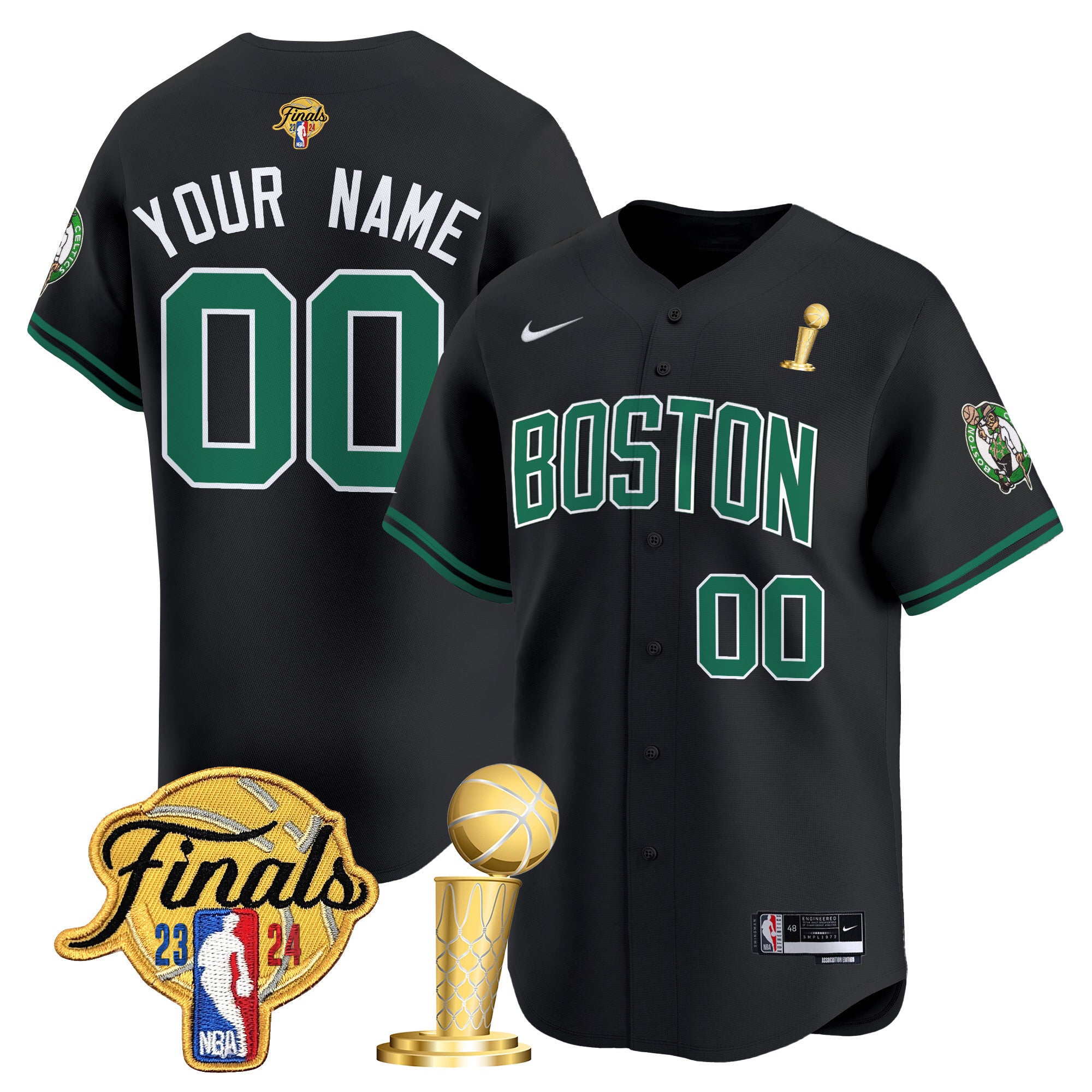 Boston Celtics 2024 Final & Champions Patch Baseball Custom Jersey - All Stitched - Men, Statement