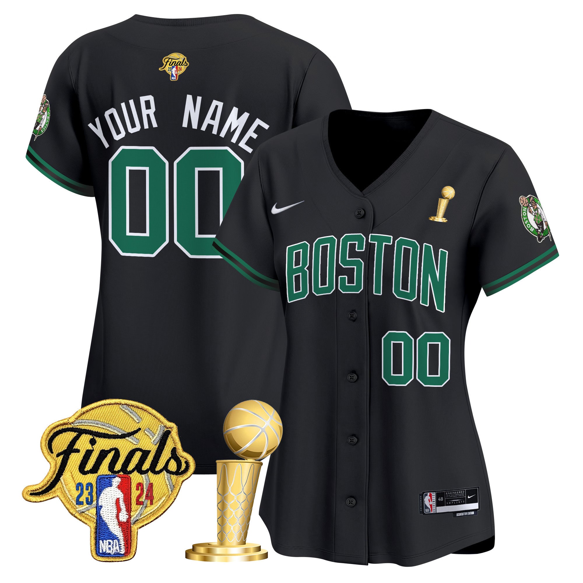 Boston Celtics 2024 Final & Champions Patch Baseball Custom Jersey - All Stitched - Women, Statement