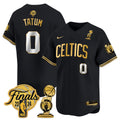Men's Boston Celtics 2024 Final & Champions Patch Baseball Jersey V2 - All Stitched - Black Gold, Jayson Tatum