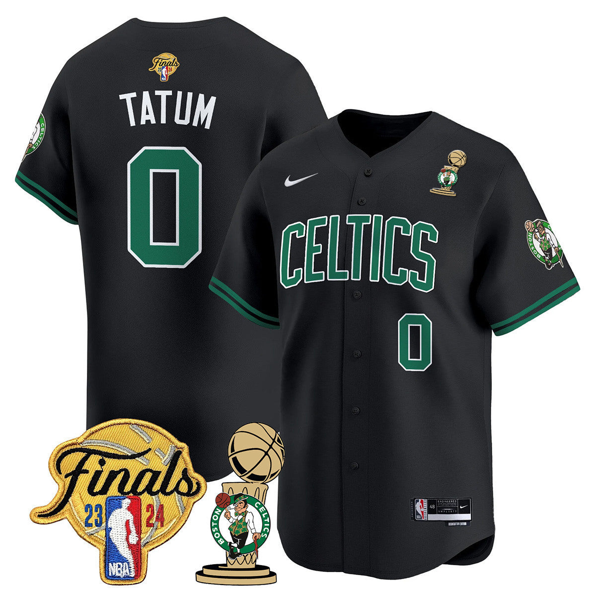 Men's Boston Celtics 2024 Final & Champions Patch Baseball Jersey V2 - All Stitched - Statement, Jayson Tatum