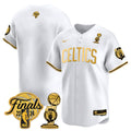 Men's Boston Celtics 2024 Final & Champions Patch Baseball Jersey V2 - All Stitched - White Gold, Team