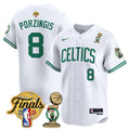 Men's Boston Celtics 2024 Final & Champions Patch Baseball Jersey V2 - All Stitched - Association, Kristaps Porzingis