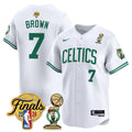 Men's Boston Celtics 2024 Final & Champions Patch Baseball Jersey V2 - All Stitched - Association, Jaylen Brown