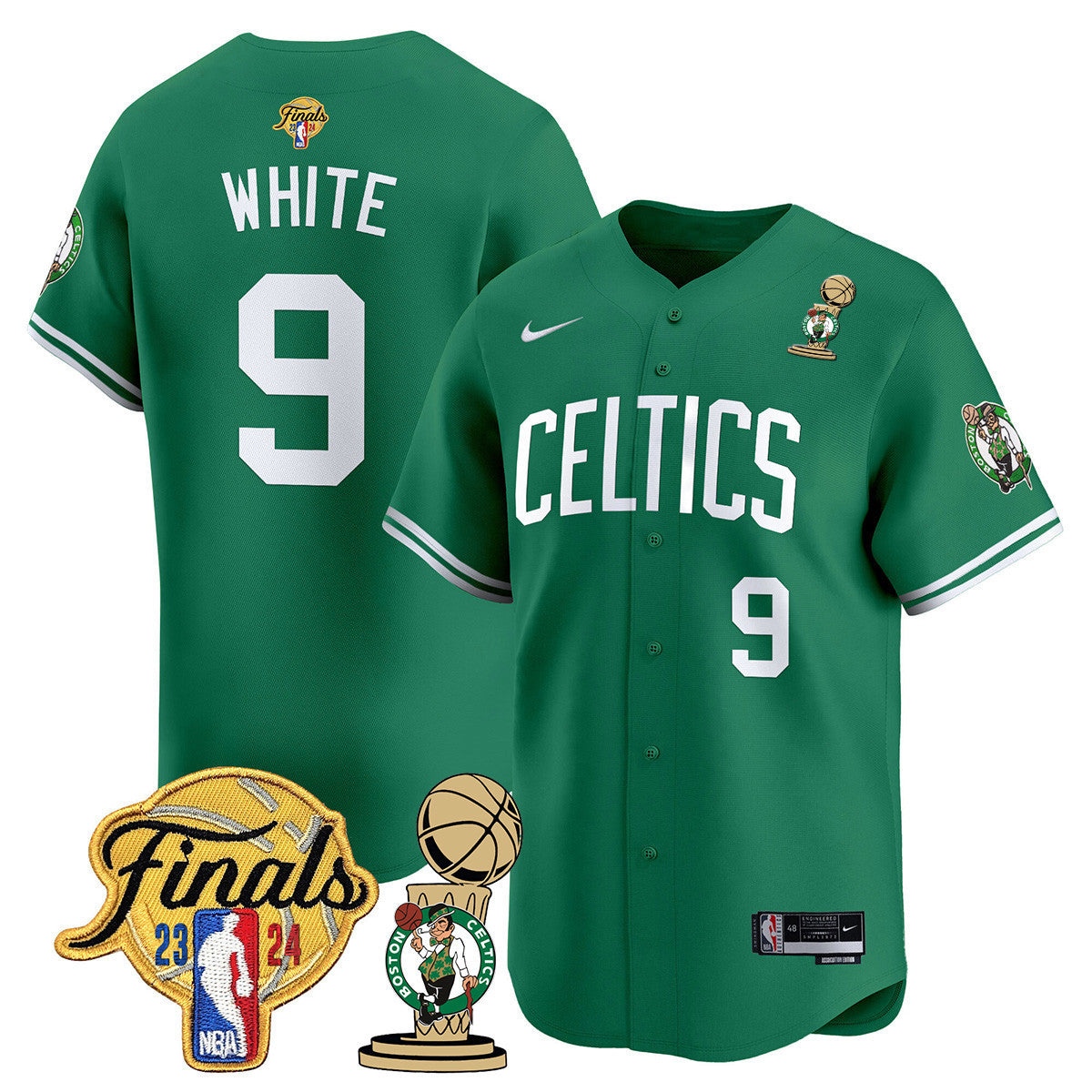 Men's Boston Celtics 2024 Final & Champions Patch Baseball Jersey V2 - All Stitched - Icon, Derrick White