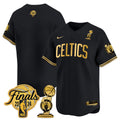 Men's Boston Celtics 2024 Final & Champions Patch Baseball Jersey V2 - All Stitched - Black Gold, Team