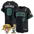 Men's Boston Celtics 2024 Final & Champions Patch Baseball Jersey V2 - All Stitched - Statement, Kristaps Porzingis
