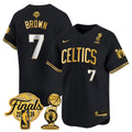 Men's Boston Celtics 2024 Final & Champions Patch Baseball Jersey V2 - All Stitched - Black Gold, Jaylen Brown