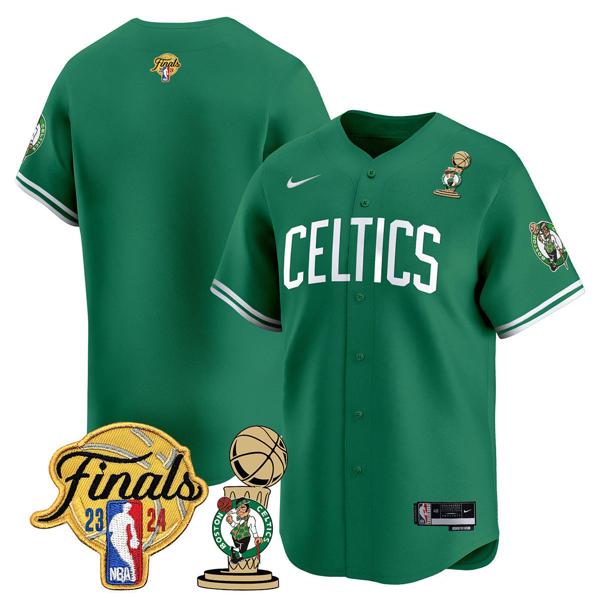 Men's Boston Celtics 2024 Final & Champions Patch Baseball Jersey V2 - All Stitched - Icon, Team