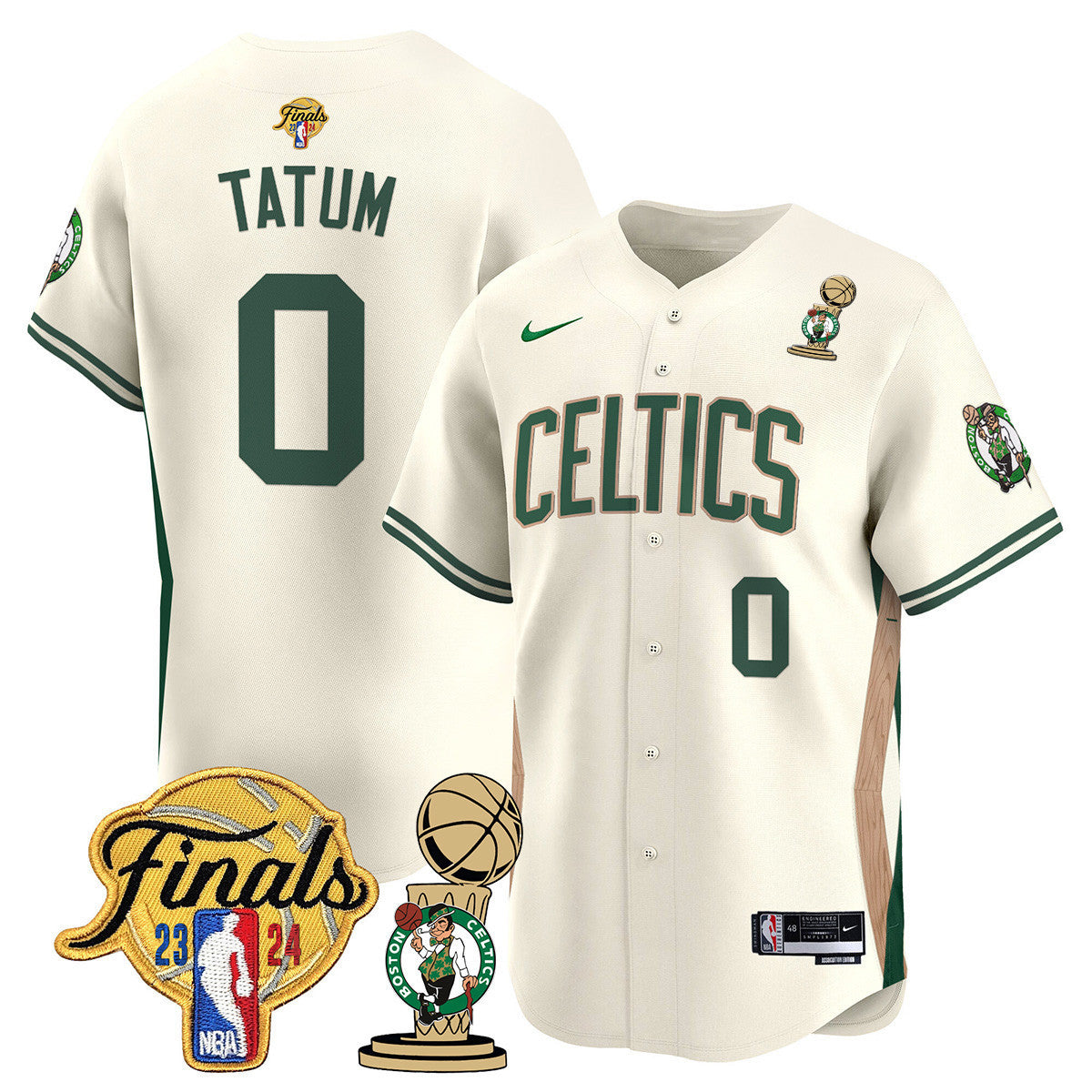 Men's Boston Celtics 2024 Final & Champions Patch Baseball Jersey V2 - All Stitched - 23/24 City, Jayson Tatum