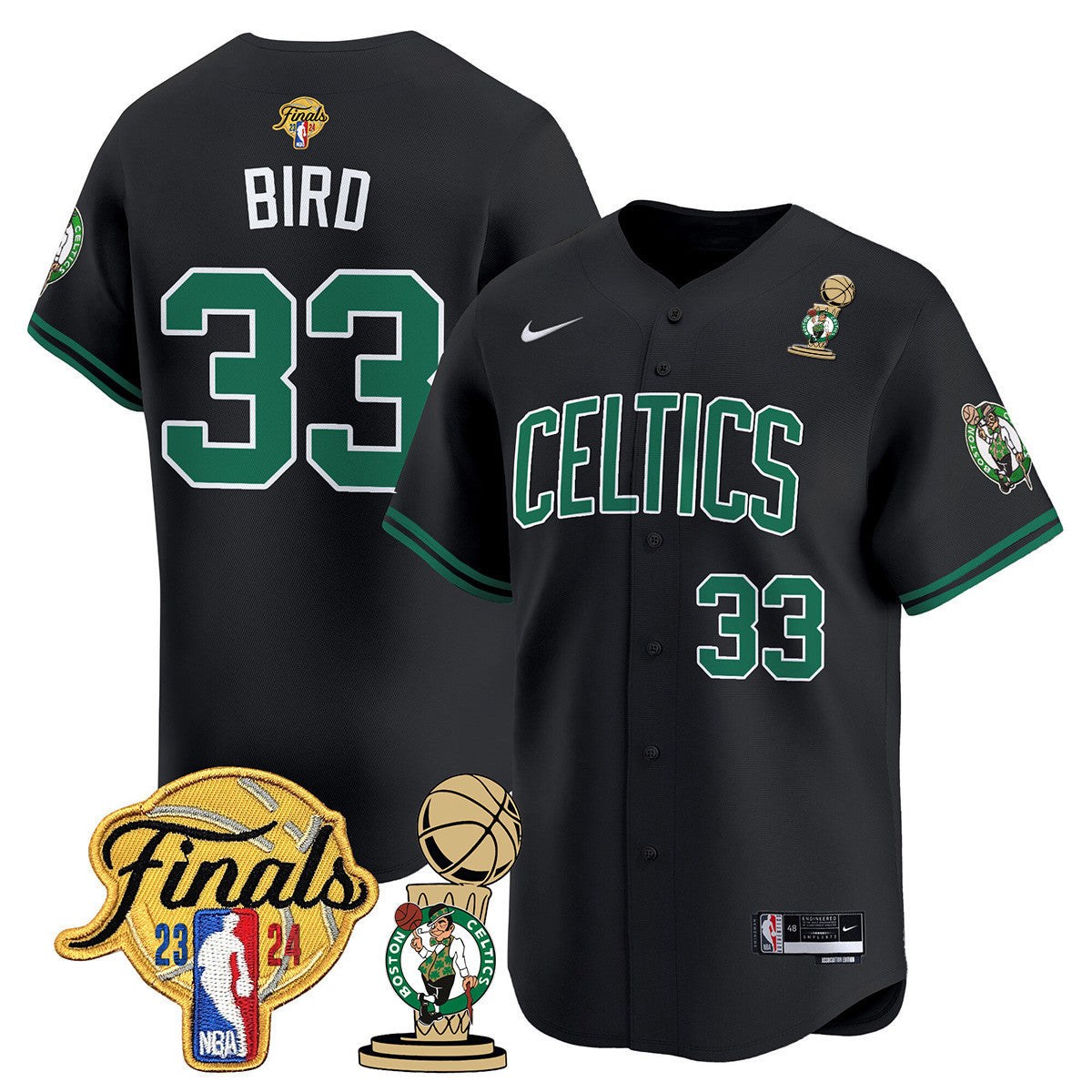 Men's Boston Celtics 2024 Final & Champions Patch Baseball Jersey V2 - All Stitched - Statement, Larry Bird
