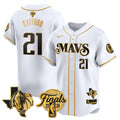 Men's Dallas Mavericks 2024 Finals & Texas Patch Baseball Jersey - All Stitched - White Gold, Daniel Gafford