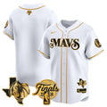 Men's Dallas Mavericks 2024 Finals & Texas Patch Baseball Jersey - All Stitched - White Gold, Team