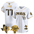 Men's Dallas Mavericks 2024 Finals & Texas Patch Baseball Jersey - All Stitched - White Gold, Luka Dončić
