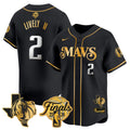 Men's Dallas Mavericks 2024 Finals & Texas Patch Baseball Jersey - All Stitched - Black Gold, Dereck Lively II