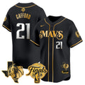 Men's Dallas Mavericks 2024 Finals & Texas Patch Baseball Jersey - All Stitched - Black Gold, Daniel Gafford