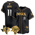 Men's Dallas Mavericks 2024 Finals & Texas Patch Baseball Jersey - All Stitched - Black Gold, Kyrie Irving