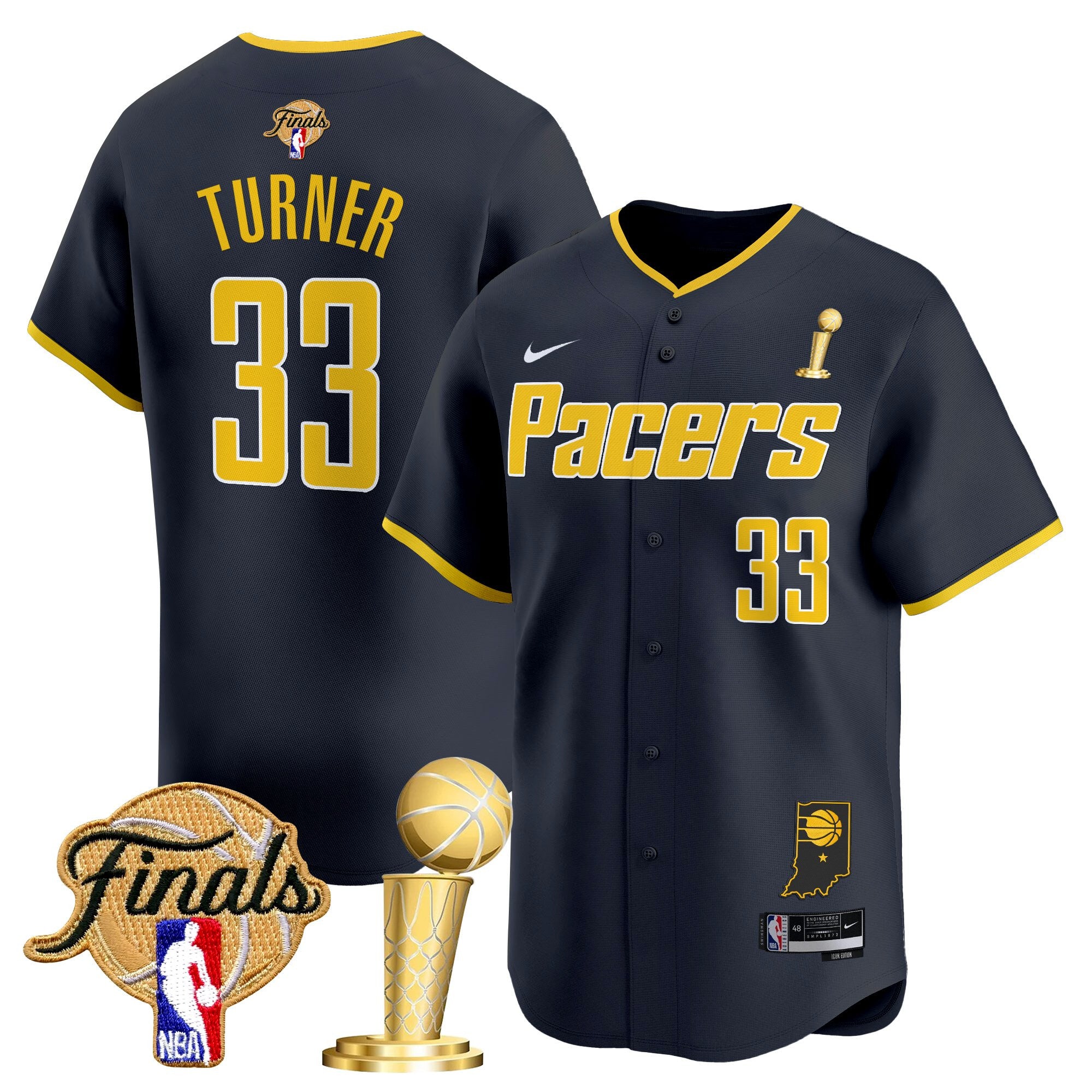 Men's Indiana Pacers 2025 Champions Vapor Baseball Jersey - All Stitched - Icon, Myles Turner