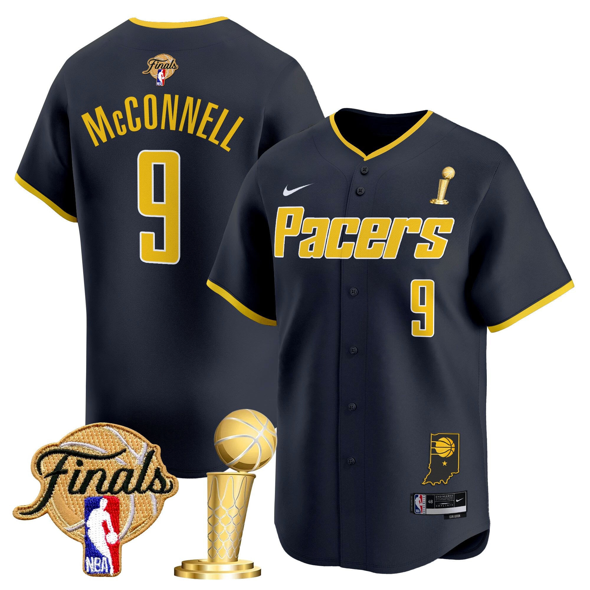 Men's Indiana Pacers 2025 Champions Vapor Baseball Jersey - All Stitched - Icon, T.J. McConnell
