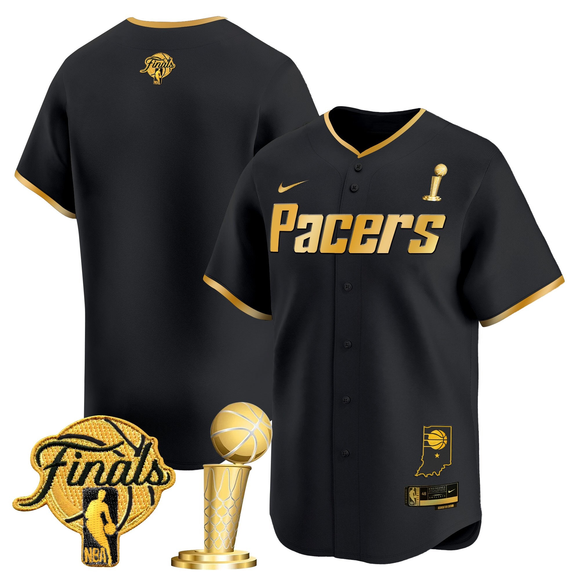 Men's Indiana Pacers 2025 Champions Vapor Baseball Jersey - All Stitched - Black Gold, Team