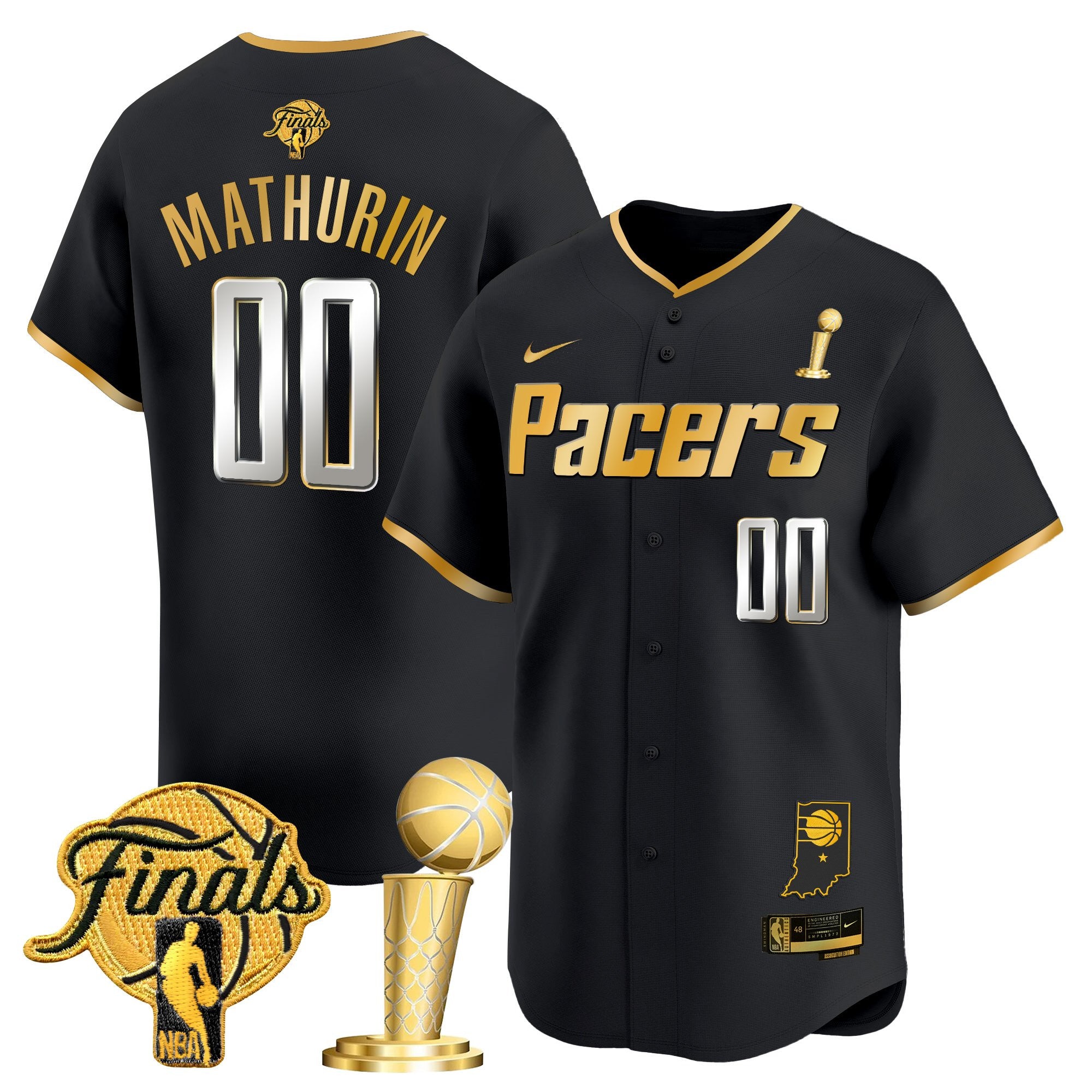 Men's Indiana Pacers 2025 Champions Vapor Baseball Jersey - All Stitched - Black Gold, Bennedict Mathurin
