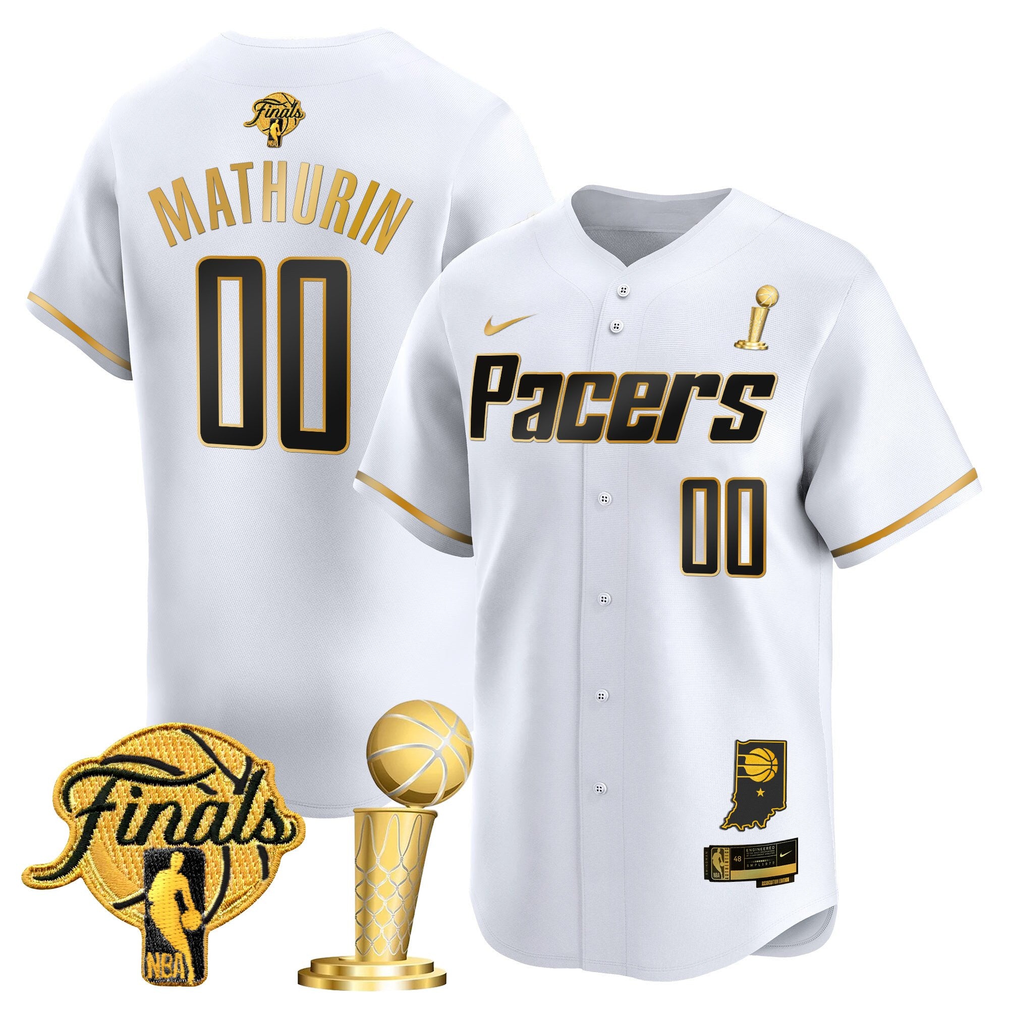 Men's Indiana Pacers 2025 Champions Vapor Baseball Jersey - All Stitched - White Gold, Bennedict Mathurin