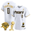 Men's Indiana Pacers 2025 Champions Vapor Baseball Jersey - All Stitched - White Gold, Tyrese Haliburton