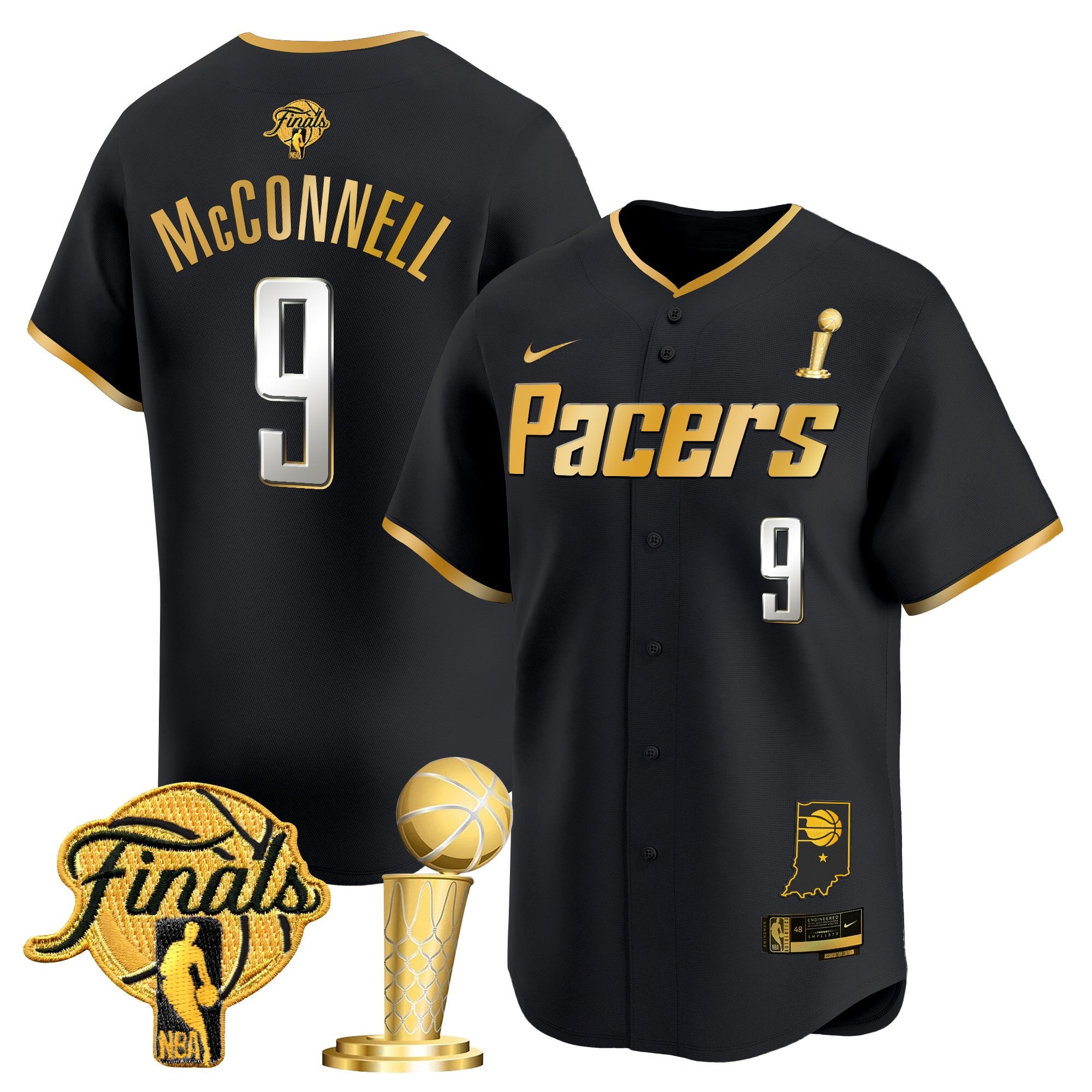 Men's Indiana Pacers 2025 Champions Vapor Baseball Jersey - All Stitched - Black Gold, T.J. McConnell