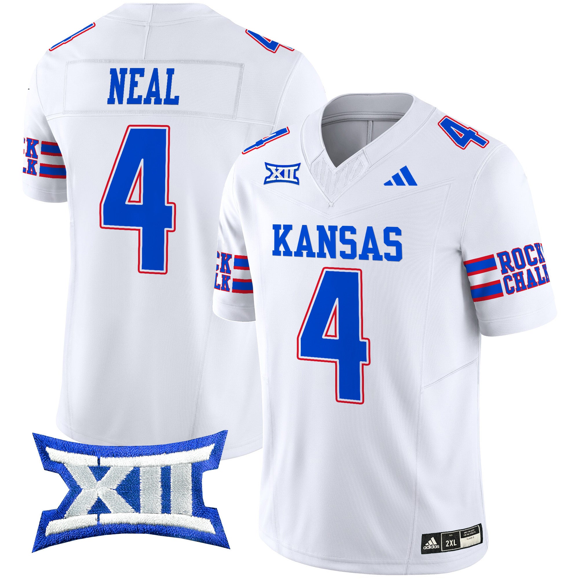 Men's Kansas Jayhawks 2024 Vapor Limited Jersey - All Stitched - White, Devin Neal