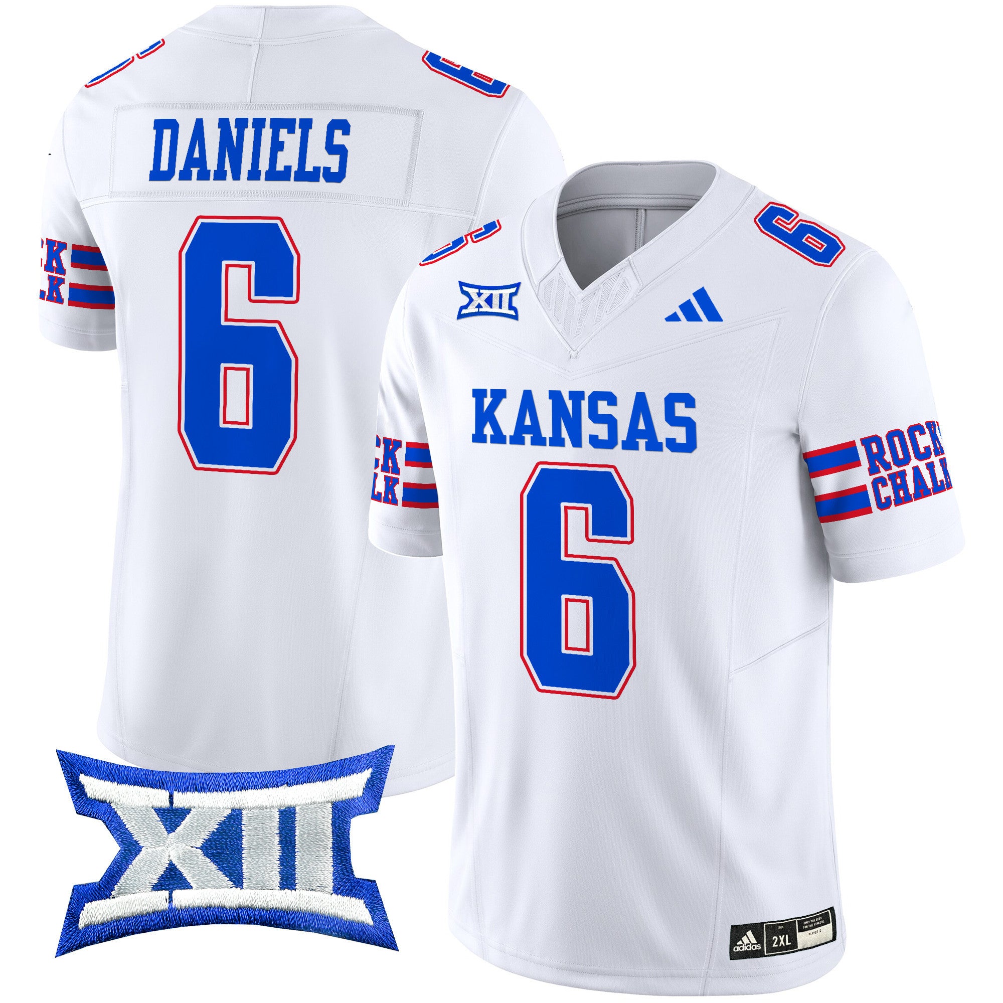 Men's Kansas Jayhawks 2024 Vapor Limited Jersey - All Stitched - White, Jalon Daniels