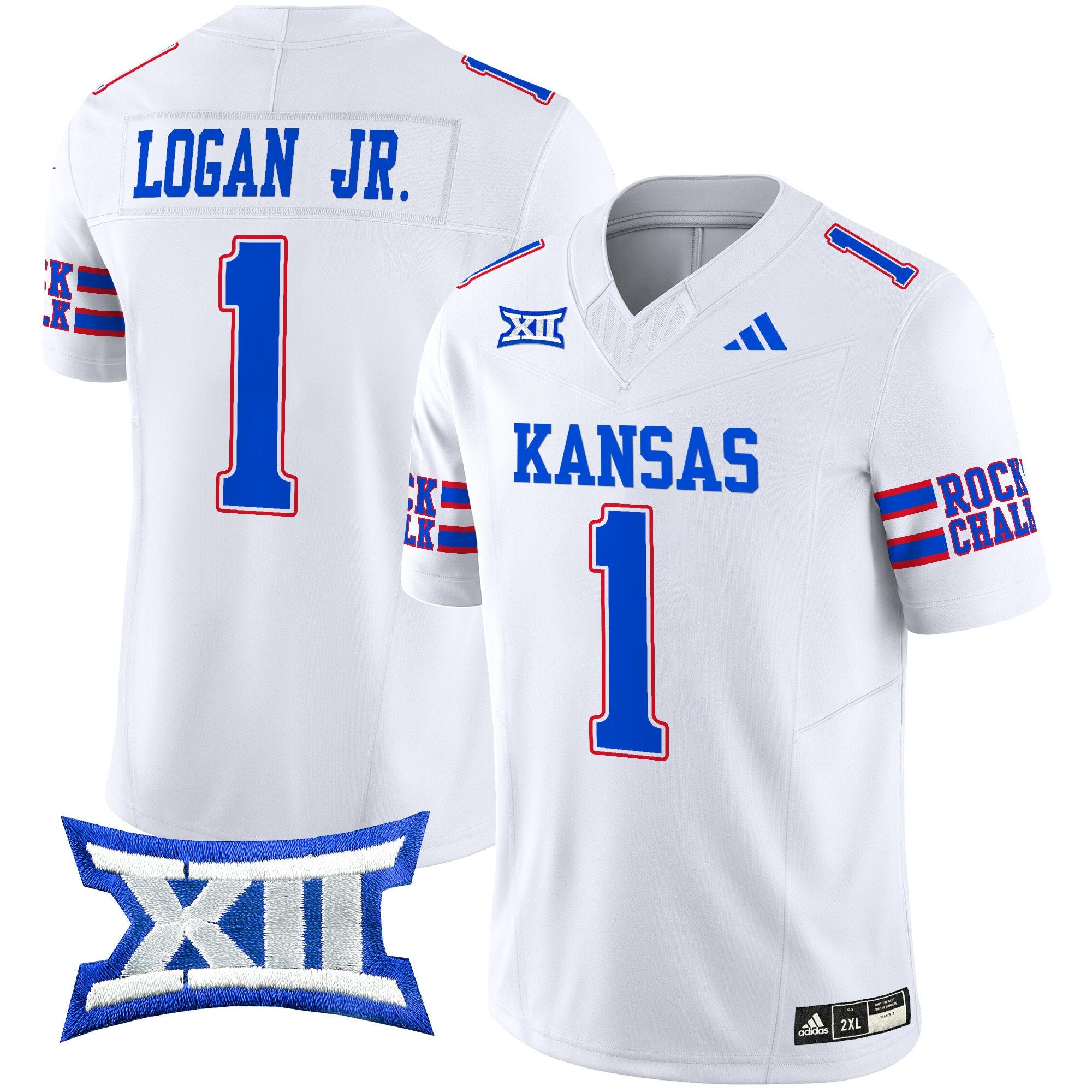 Men's Kansas Jayhawks 2024 Vapor Limited Jersey - All Stitched - White, Kenny Logan Jr.
