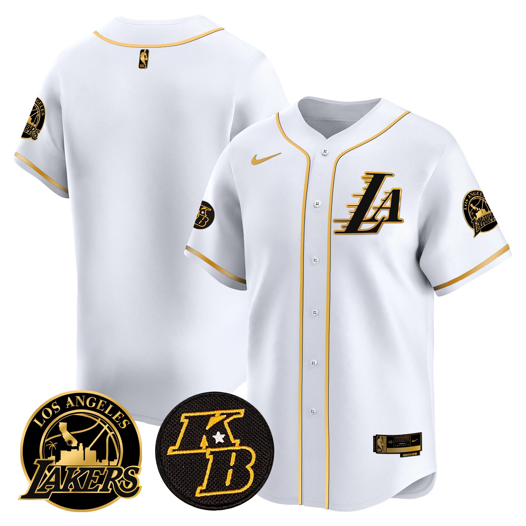 Men's Lakers Kobe Bryant Patch Vapor Premier Limited Jersey - All Stitched - White Gold, Team