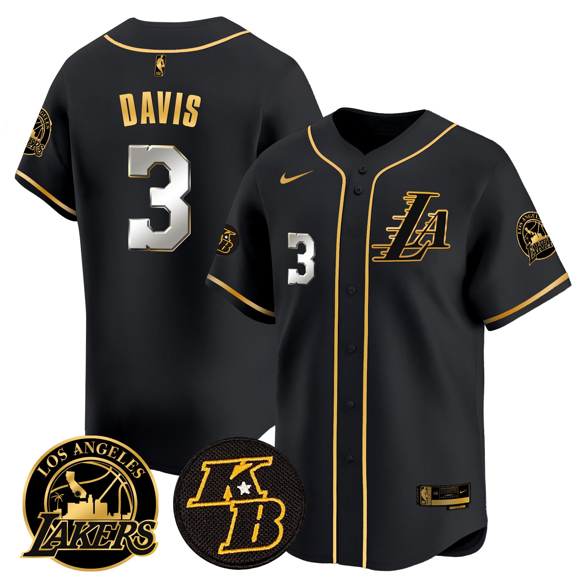 Men's Lakers Kobe Bryant Patch Vapor Premier Limited Jersey - All Stitched - Black Gold, Anthony Davis