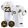 Men's Lakers Kobe Bryant Patch Vapor Premier Limited Jersey - All Stitched - White Gold, LeBron James