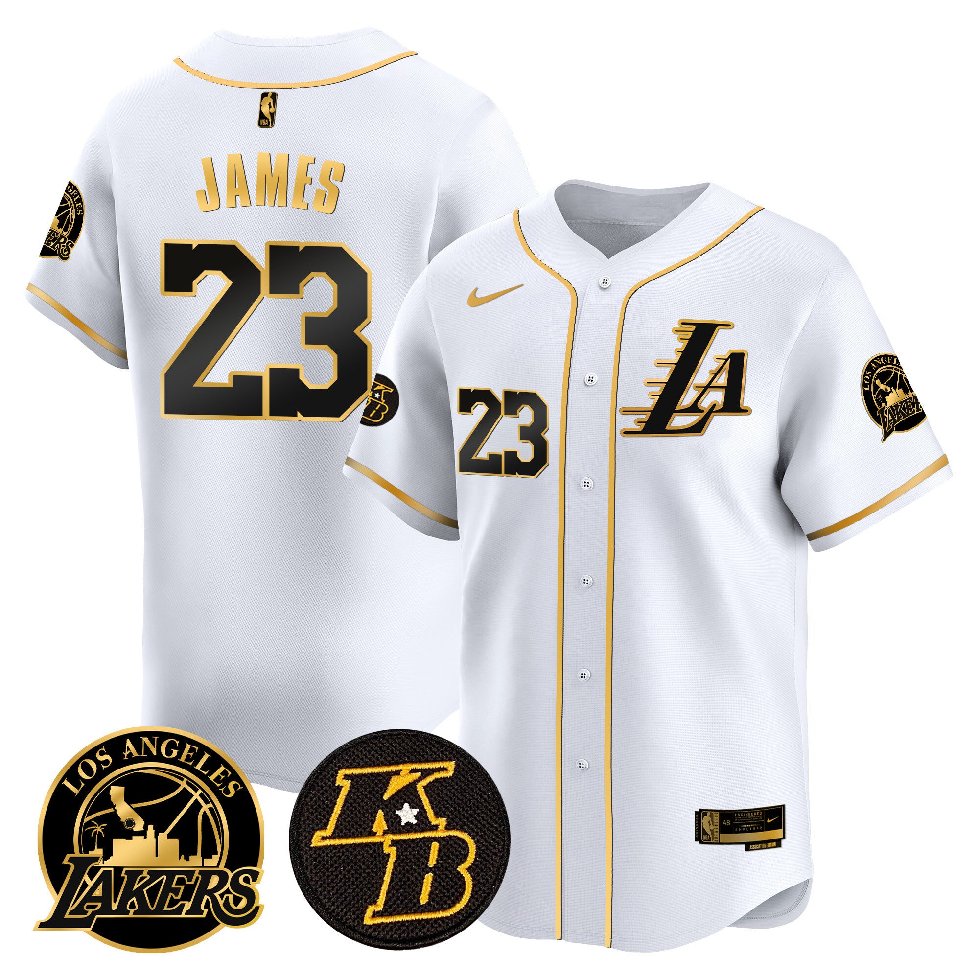 Men's Lakers Kobe Bryant Patch Vapor Premier Limited Jersey - All Stitched - White Gold, LeBron James