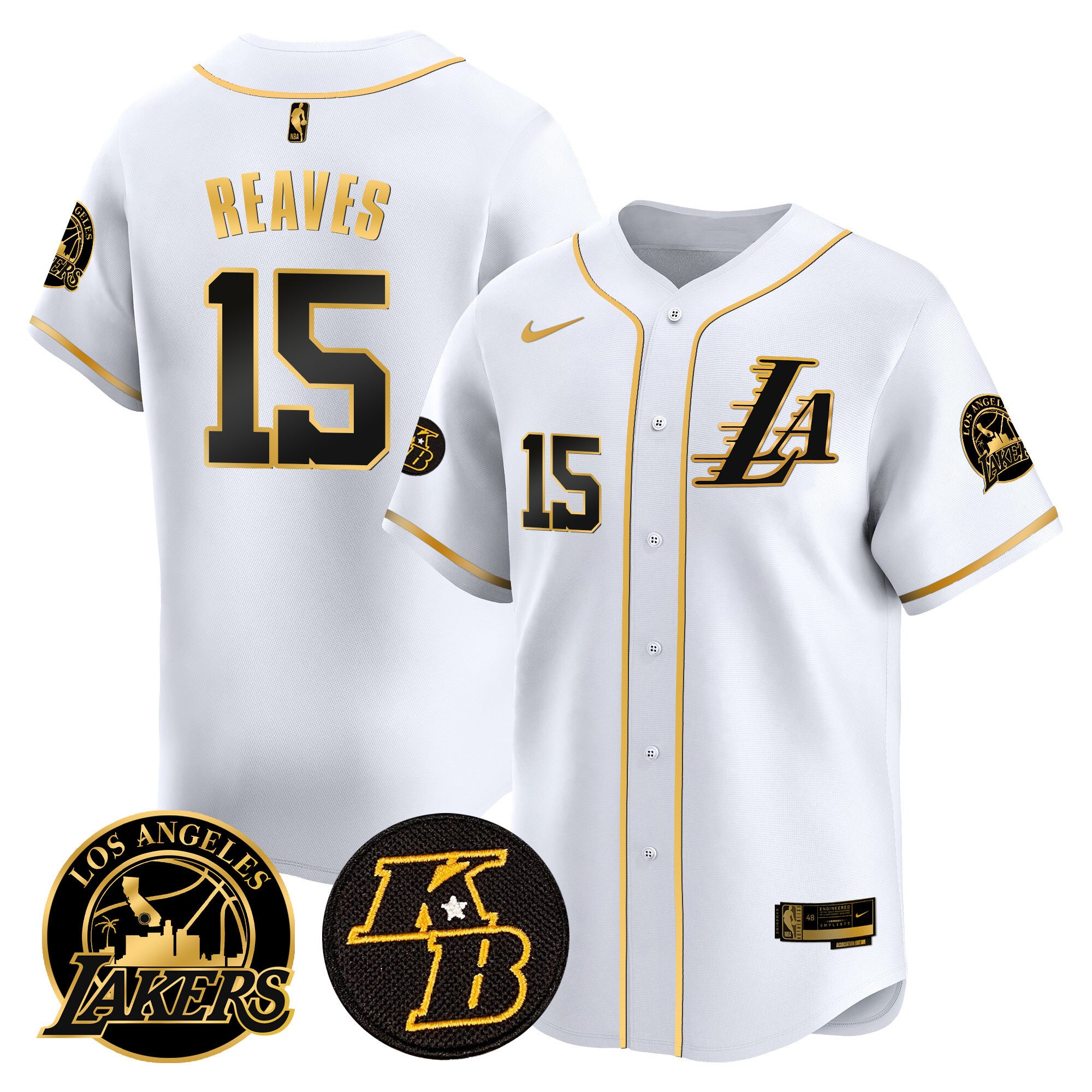 Men's Lakers Kobe Bryant Patch Vapor Premier Limited Jersey - All Stitched - White Gold, Austin Reaves