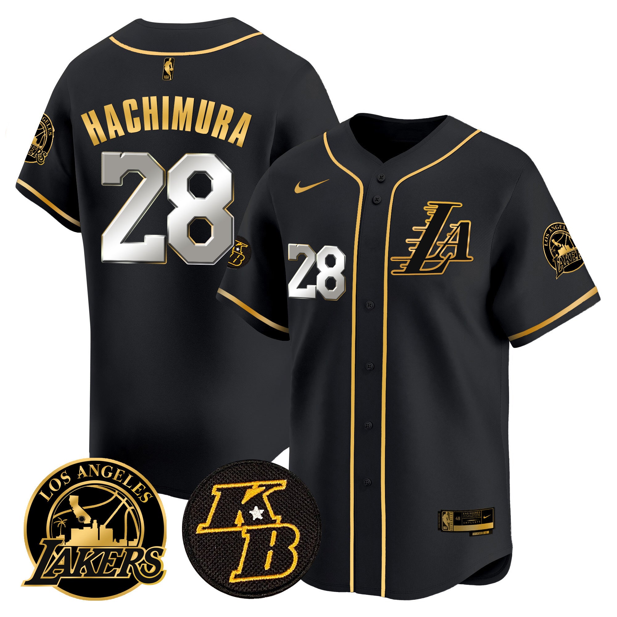 Men's Lakers Kobe Bryant Patch Vapor Premier Limited Jersey - All Stitched - Black Gold, Rui Hachimura