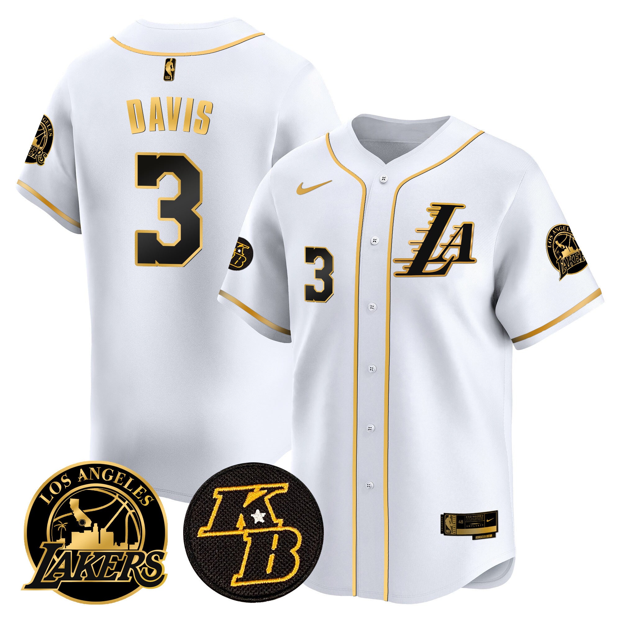 Men's Lakers Kobe Bryant Patch Vapor Premier Limited Jersey - All Stitched - White Gold, Anthony Davis