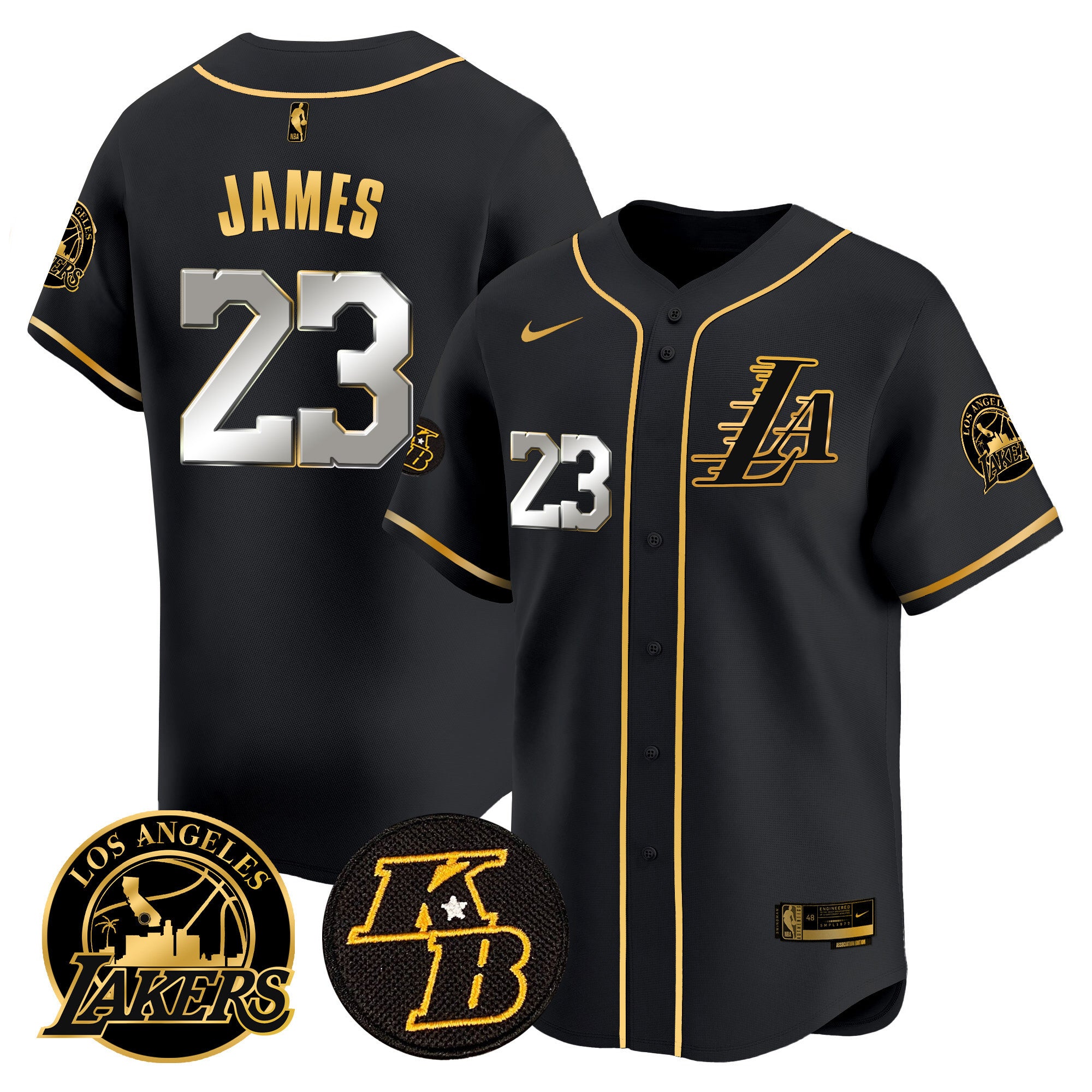 Men's Lakers Kobe Bryant Patch Vapor Premier Limited Jersey - All Stitched - Black Gold, LeBron James