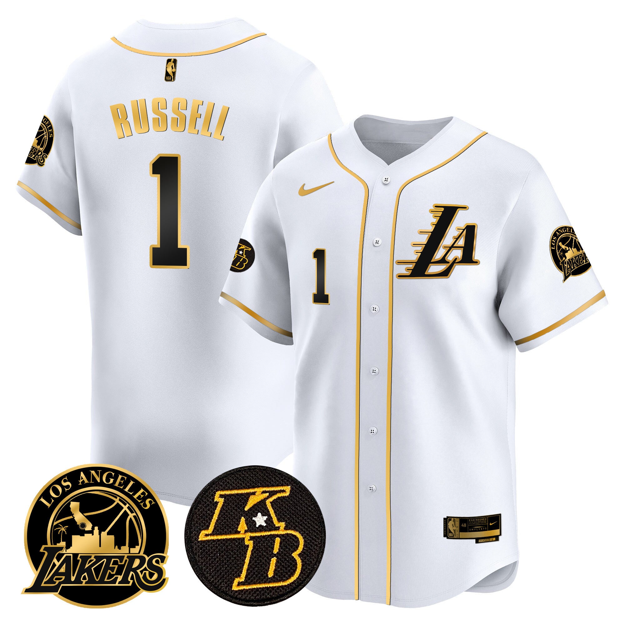 Men's Lakers Kobe Bryant Patch Vapor Premier Limited Jersey - All Stitched - White Gold, D'Angelo Russell