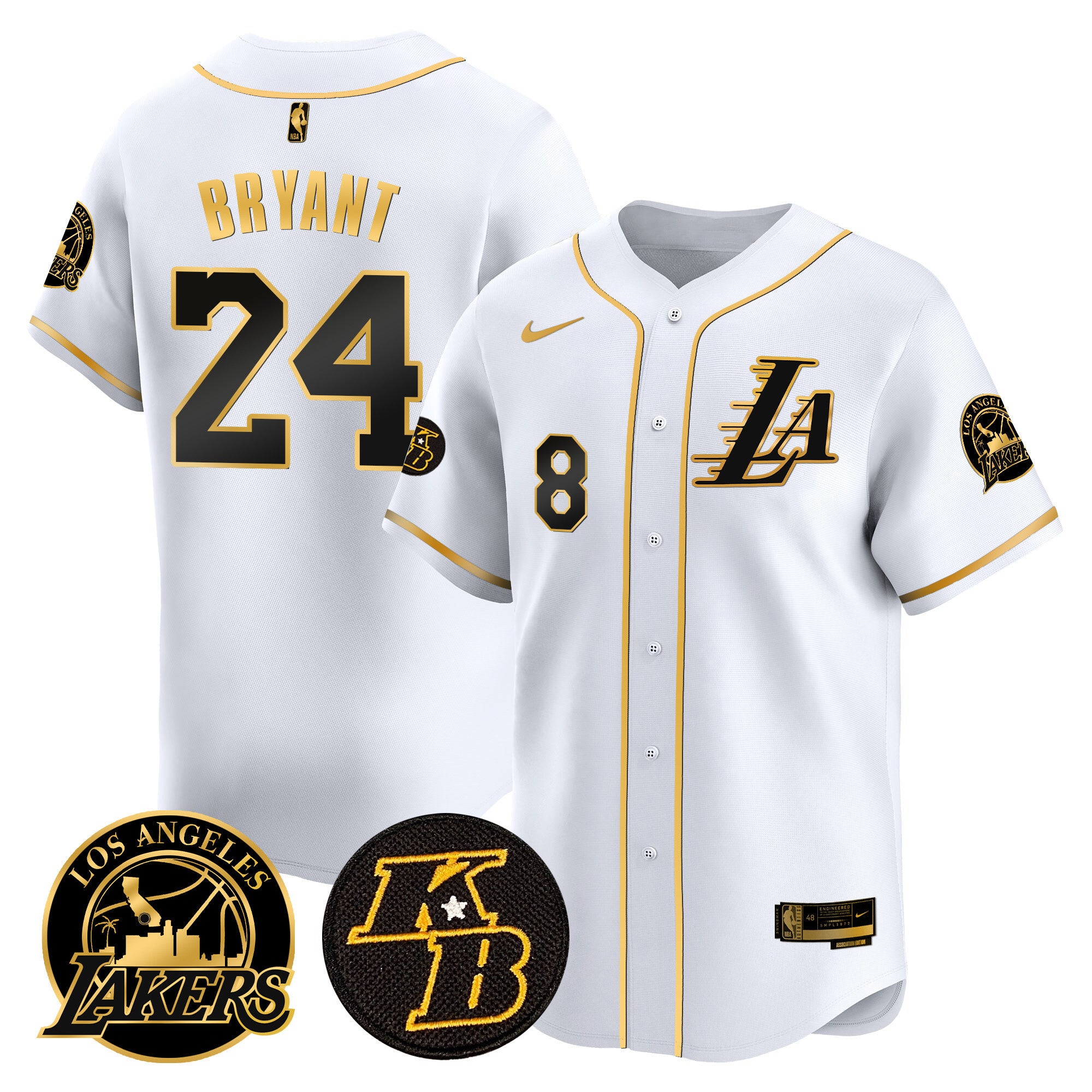 Men's Lakers Kobe Bryant Patch Vapor Premier Limited Jersey - All Stitched - White Gold, Kobe Bryant