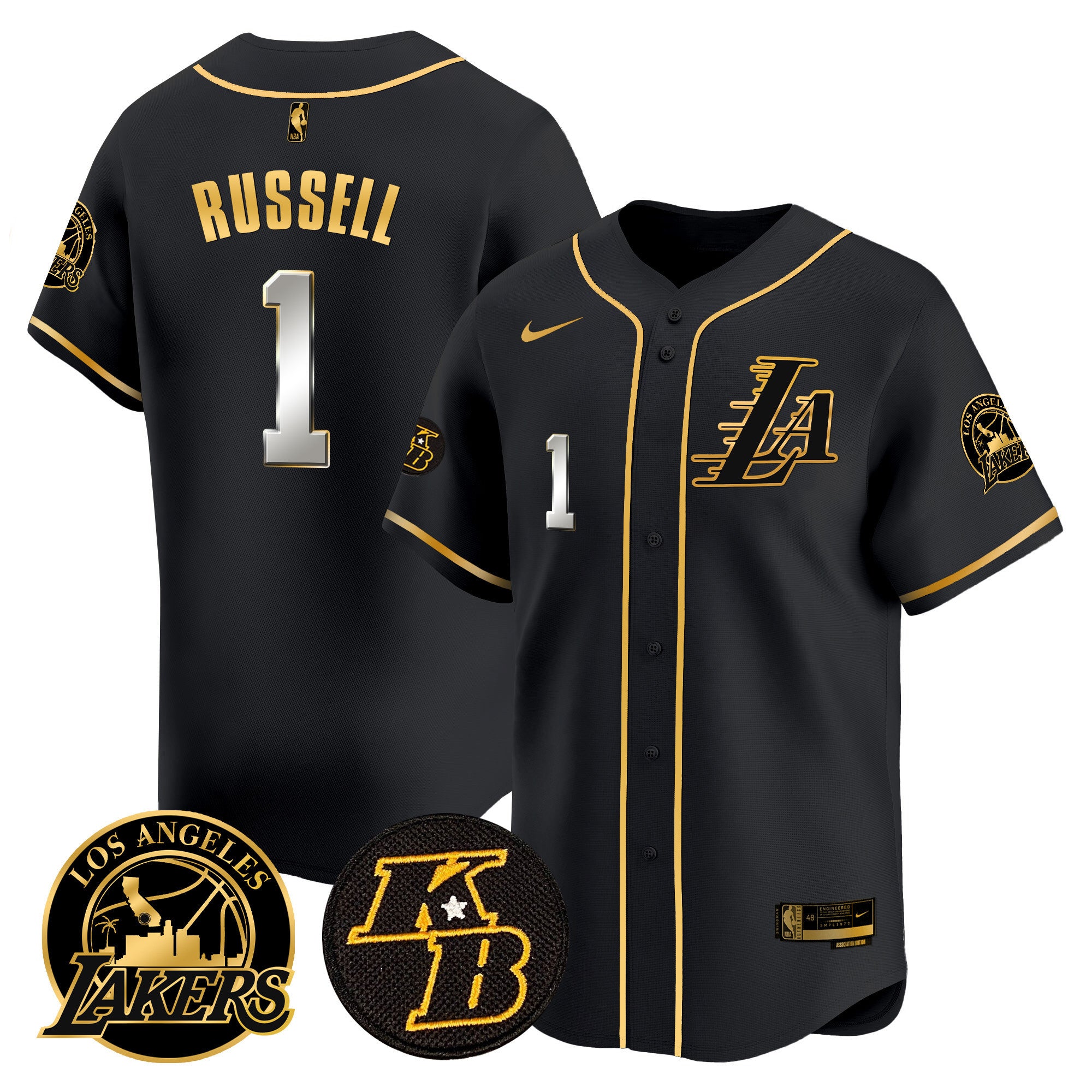 Men's Lakers Kobe Bryant Patch Vapor Premier Limited Jersey - All Stitched - Black Gold, D'Angelo Russell
