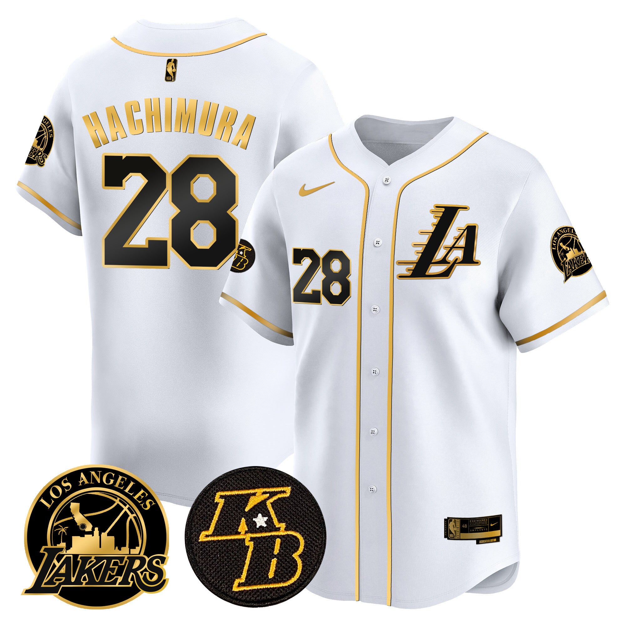 Men's Lakers Kobe Bryant Patch Vapor Premier Limited Jersey - All Stitched - White Gold, Rui Hachimura