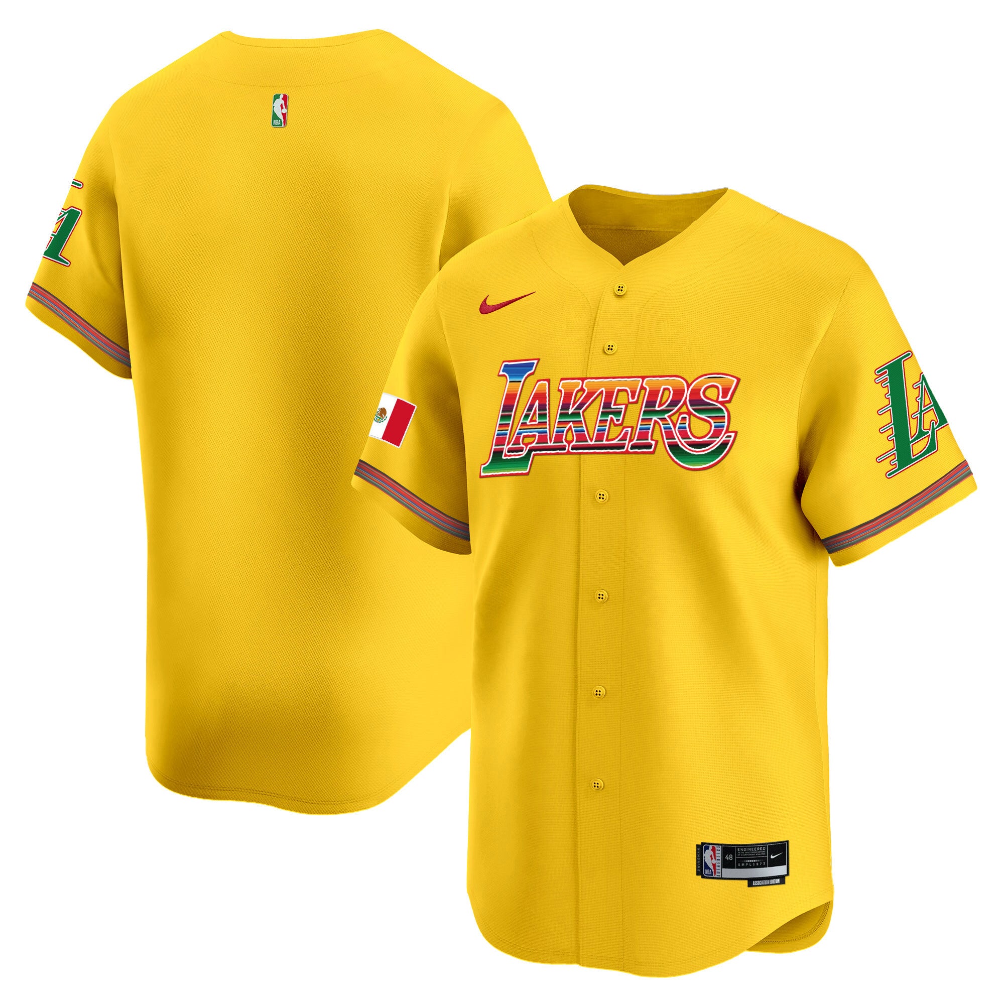 Men's Lakers Mexico Vapor Baseball Jersey - All Stitched - Gold, Team