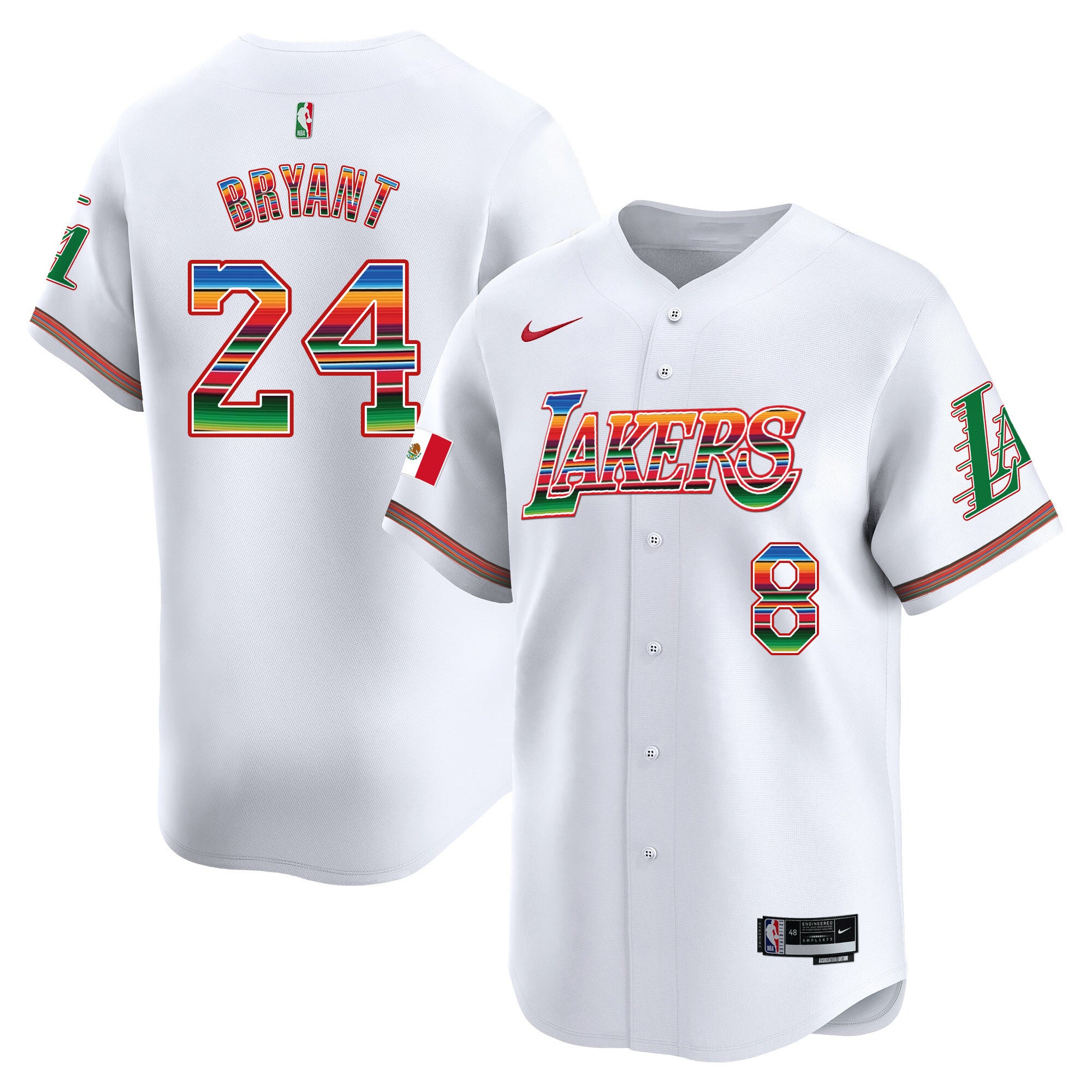 Men's Lakers Mexico Vapor Baseball Jersey - All Stitched - White, Kobe Bryant